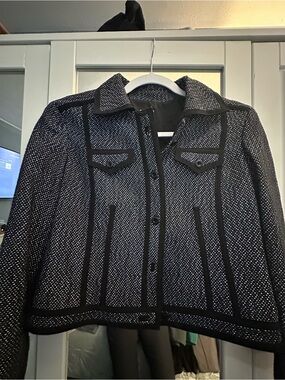 Anne Klein Black and White Textured Knit Blazer